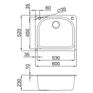 Ένθετος Γρανιτένιος Νεροχύτης 51 Avena 60x52cm Fox 250 (180) Elleci - Image 2