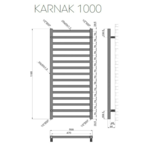Πετσετοκρεμάστρα Μπάνιου Karnak Gun Metal 1000x500mm 460kcal/h - Image 2