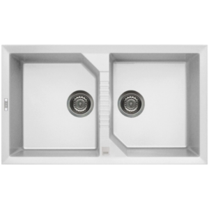 Ένθετος Γρανιτένιος Νεροχύτης Διπλός 86×50cm Tekno 450 Bianco Titano G68 Elleci - Image 2