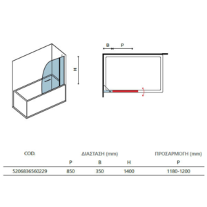 Ανοιγόμενο Πάνελ Μπανιέρας Διάφανο 120x140cm Mε Ράγα Για Πετσέτες M9A Karag - Image 2