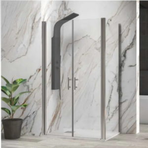 Καμπίνα Ντουζιέρας Γωνιακή S-28 Sallon Alto Με Δύο Ανοιγόμενες Πόρτες Διάφανη & Ένα Πλαϊνό Πάνελ S-10P Karag | Σε 48 Διαστάσεις