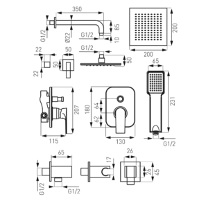 Εντοιχισμένο Σύστημα Ντουζ 2 Εξόδων Algeo Square BAQ7P-SET1-S Ferro - Image 2