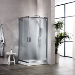 Καμπίνα Τετράγωνη Με Δύο Συρόμενες Πόρτες New Tema Frosted Chrome Tema | Σε 5 Διαστάσεις