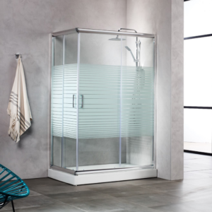 Καμπίνα Παραλληλόγραμμή Με Δύο Συρόμενες Πόρτες New Tema Stripes Chrome Tema | Σε 5 Διαστάσεις