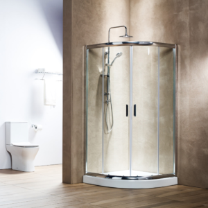 Καμπίνα Ημικυκλική Με Δύο Συρόμενες Πόρτες New Tema Διάφανο Chrome Tema | Σε 2 Διαστάσεις