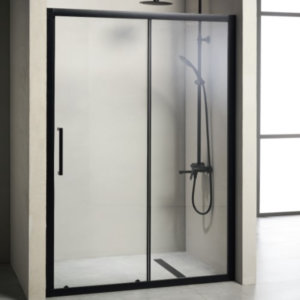 Καμπίνα Από Τοίχο Σε Τοίχο Με Συρόμενη Πόρτα Versus 400 Διάφανο Black Matt Tema | Σε 4 Διαστάσεις