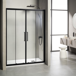 Καμπίνα Από Τοίχο Σε Τοίχο Με Δύο Συρόμενες Πόρτες Versus 400 Διάφανο Black Matt Tema | Σε 5 Διαστάσεις