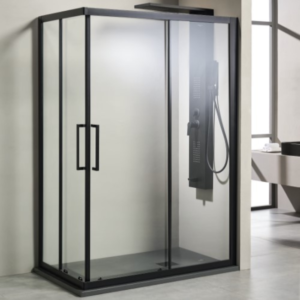 Καμπίνα Παραλληλόγραμμή Με Δύο Συρόμενες Πόρτες Versus Διάφανο Black Matt Tema | Σε 5 Διαστάσεις