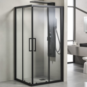 Καμπίνα Τετράγωνη Με Δύο Συρόμενες Πόρτες Versus 400 Διάφανο Black Matt Tema | Σε 5 Διαστάσεις