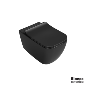 Λεκάνη Kρεμαστή Rimless 51,5cm Μαύρη Ματ Με Κάλυμμα Λεκάνης SLIM S.C MIZO/51,5 Bianco Ceramica - Image 1