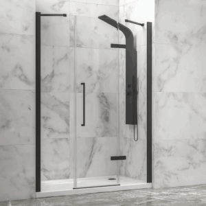 Καμπίνα Ντουζιέρας Μαύρη Από Τοίχο Σε Τοίχο Με Ανοιγόμενη Πόρτα Διάφανη Tinos 600 Nero Karag | Σε 15 Διαστάσεις