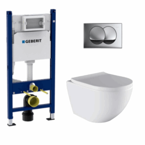 Geberit Delta Duofix 111.153.00.1 Εντοιχιζόμενο Καζανάκι Γυψοσανίδας 12cm + Πλακέτα Geberit Delta 01 Chrome + Λεκάνη Hanne Reme Tornado
