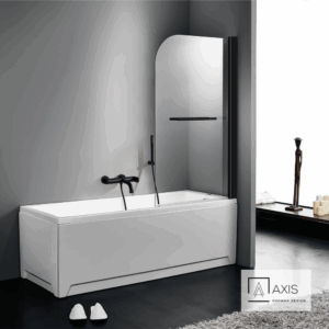 Διαχωριστικό Μπανιέρας 85x140cm με Πετσετοκρεμάστρα, AXIS Clear Black Matt