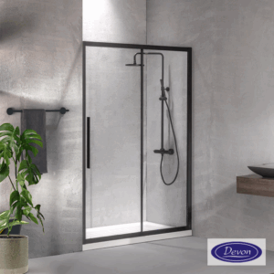 Καμπίνα Από Τοίχο σε Τοίχο Flow Slider Clean Glass Black Matt Devon | Σε 6 Διαστάσεις
